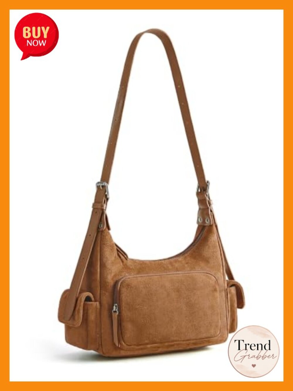 Faux Suede Hobo Shoulder Bag Adjustable Strap Crossbody Travel Purse